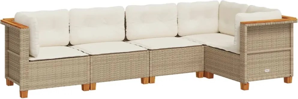 vidaXL Set canapele de grădină cu perne, 5 piese, bej, poliratan