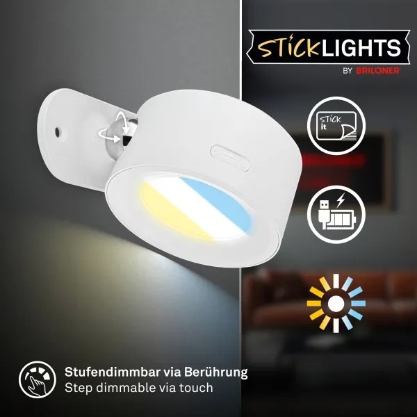 Briloner 3896016 - Aplica de perete LED TARI, reîncărcabilă, reglabilă, 1,6W/5V, 1500 mAh, albă