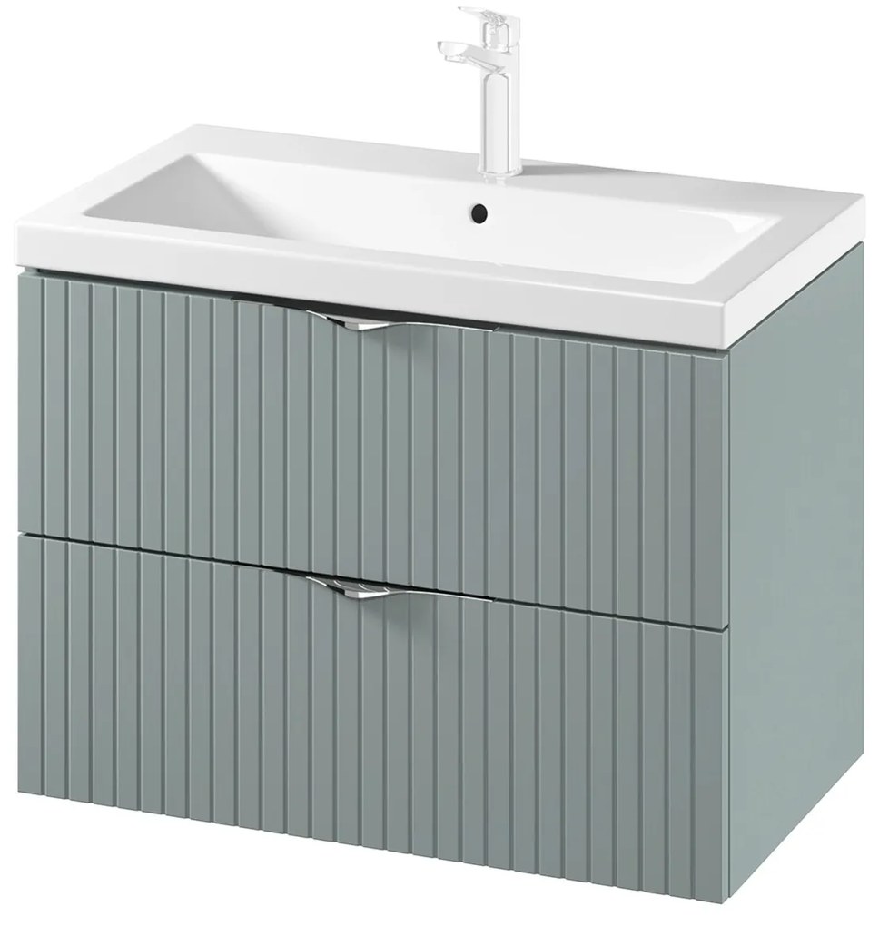 Set dulap baie suspendat 2 sertare si lavoar inclus 80 cm, dulap baie suspendat si dulap baie tip coloana, culoare fiord mat, MDF,Cersanit Tirso