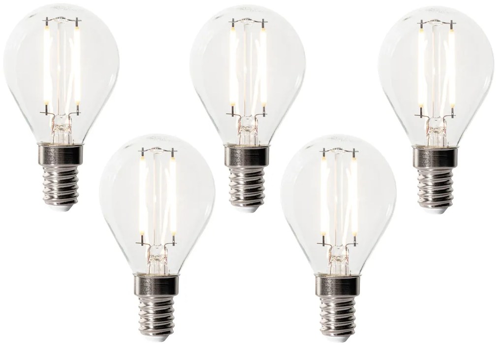 Set de 5 becuri LED E14 dimabile P45 sticlă transparentă 3W 350 lm 3000K