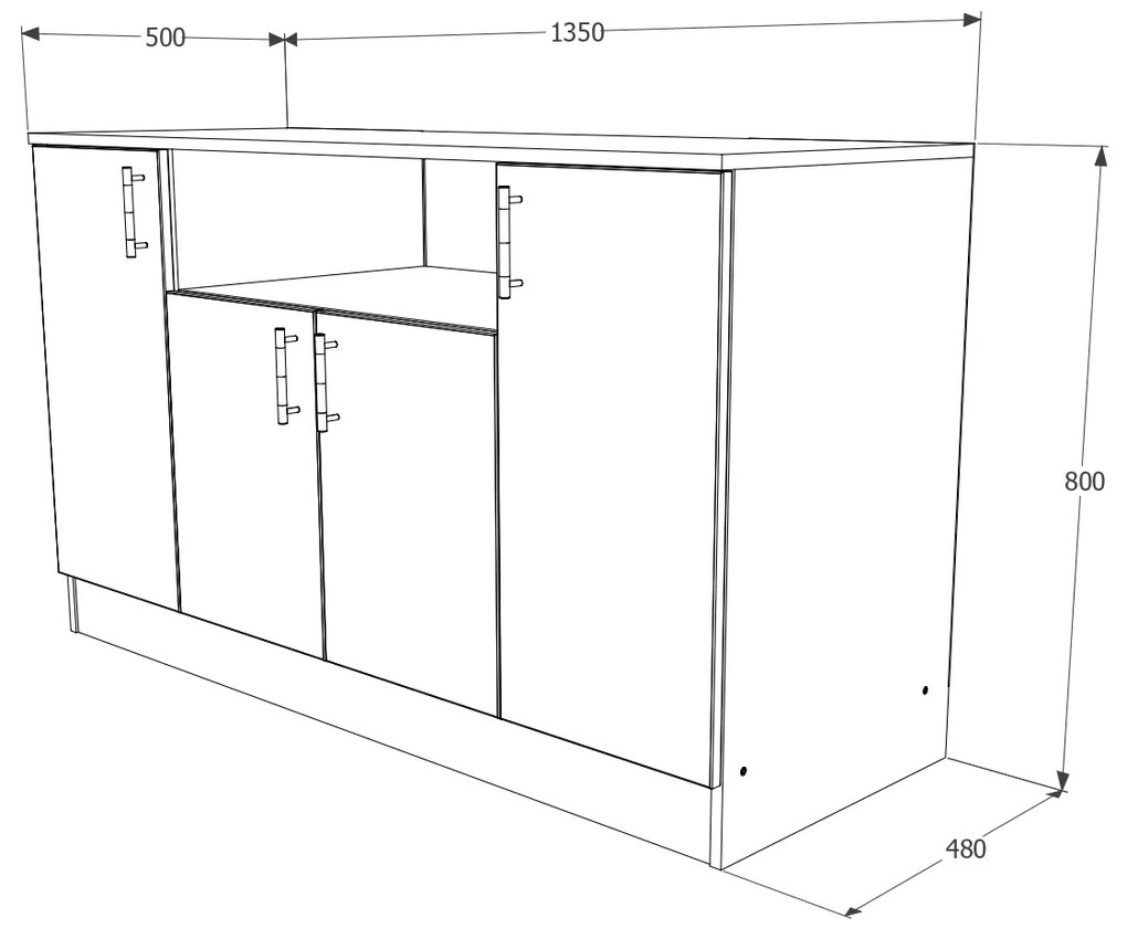 Comoda Pedro, 4 Usi, Stejar Artisan/Antracit, 135 x 50 x 80 cm