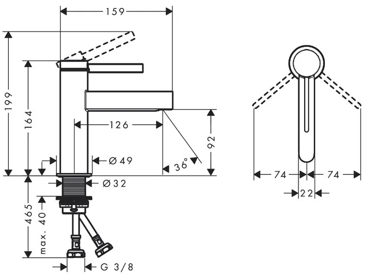 Baterie lavoar, Hansgrohe, Finoris 100, crom