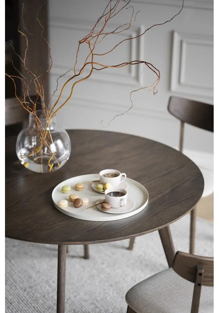 Masă de dining maro închis rotundă cu aspect de lemn de stejar ø 115 cm Yumi – Rowico