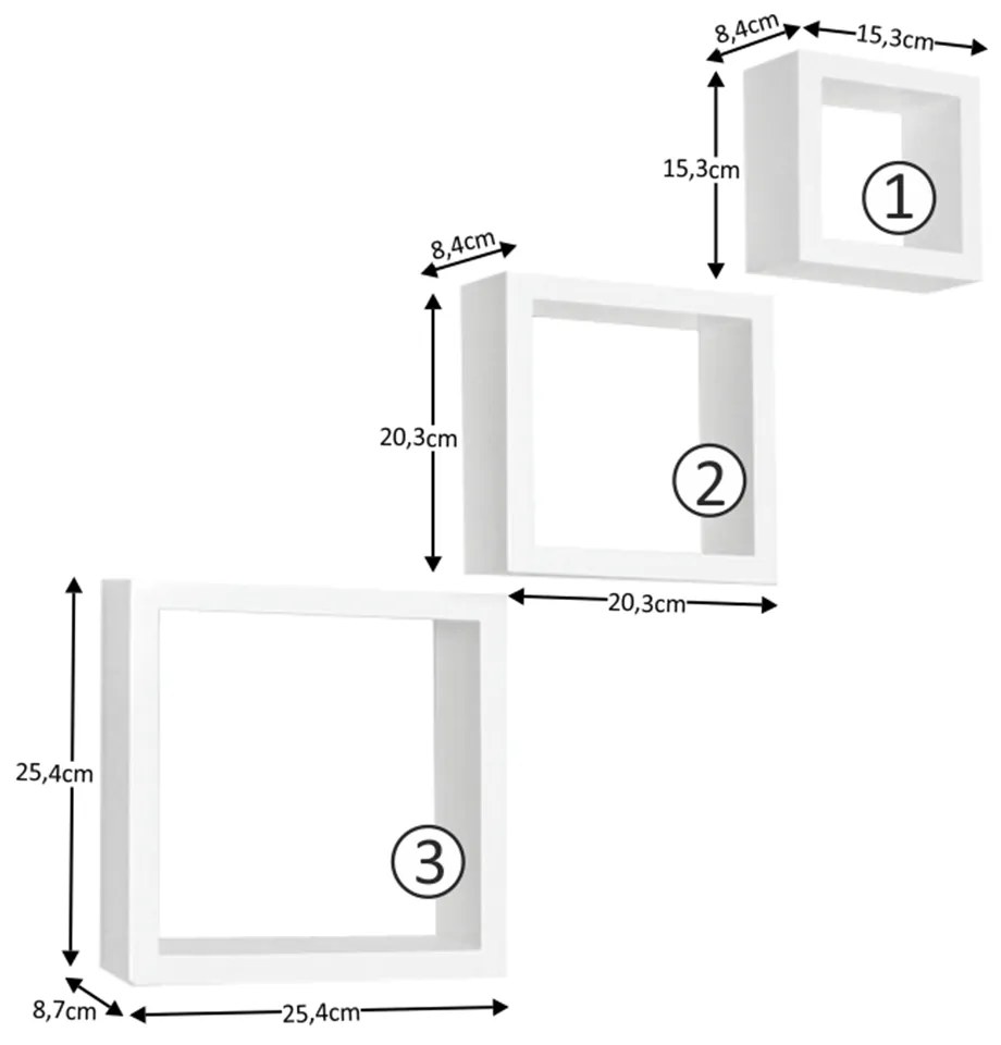 Set rafturi 3 buc, alb, KVADRO NEW DR-WS-6103