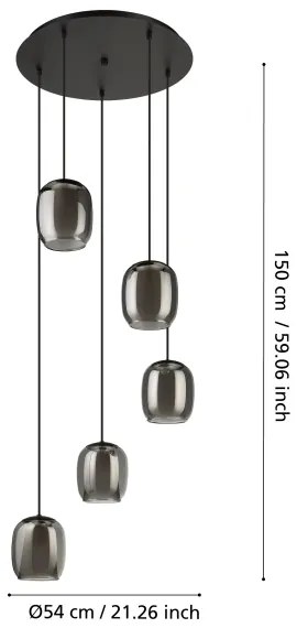 Lustră pe cablu Eglo 901194 CIAMPINO 5xE27/28W/230V gri