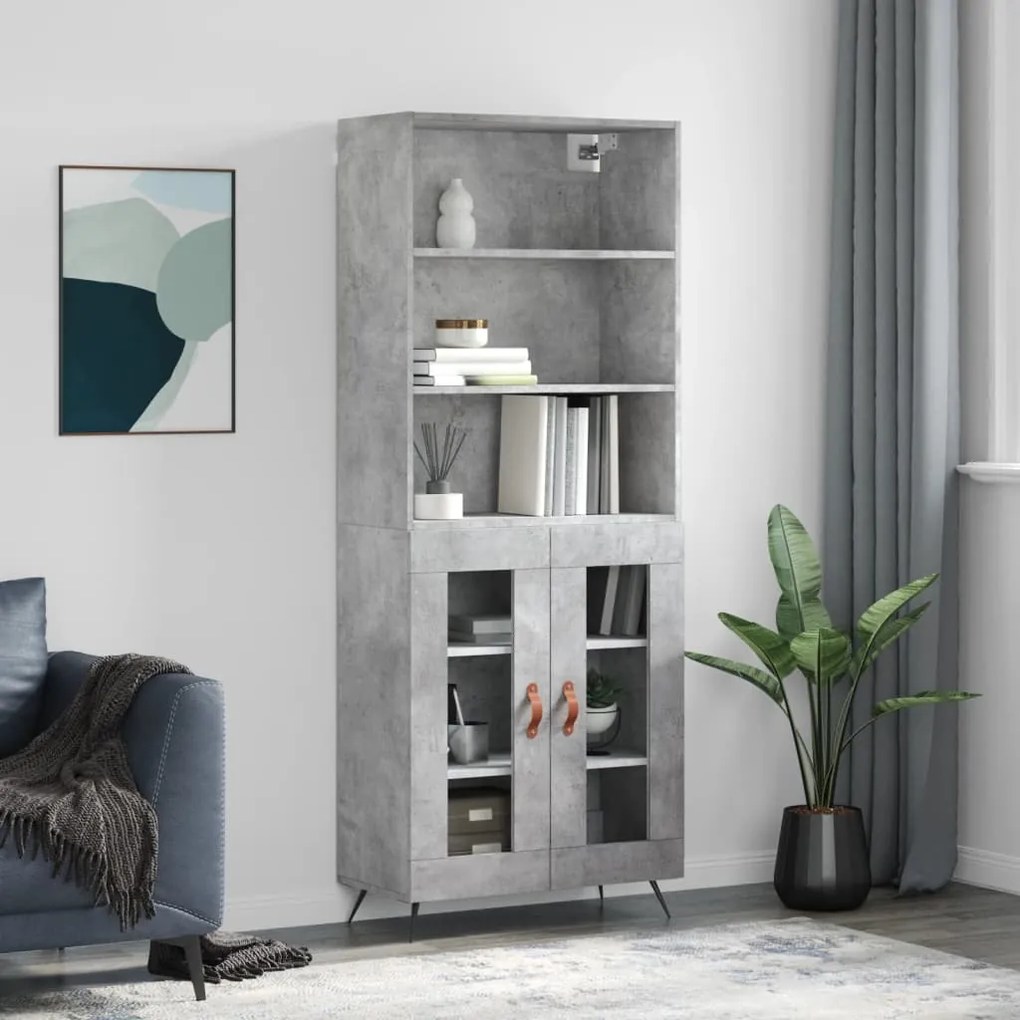 vidaXL Dulap înalt, gri beton, 69,5x34x180, lemn compozit