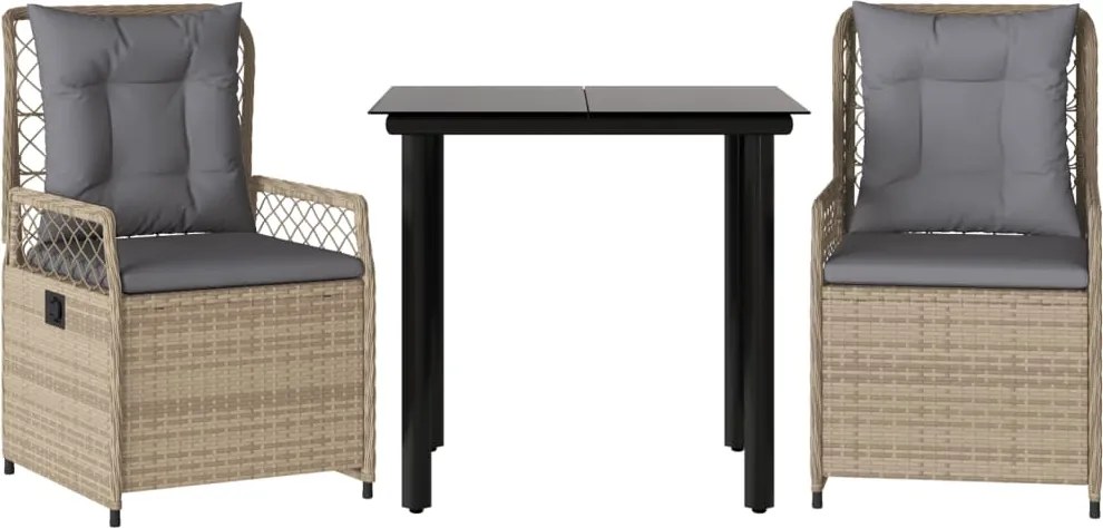 vidaXL Set mobilier de grădină cu perne, 3 piese, bej, poliratan