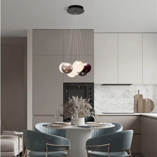 Lustra cu 7 pendule LED din sticla colorata SILENZIO