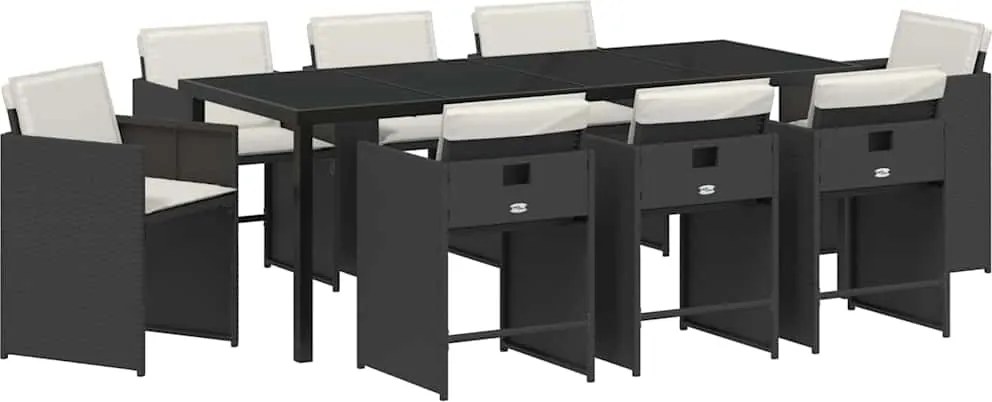 vidaXL Set de masă pentru grădină 9 pcs Negru poliratan