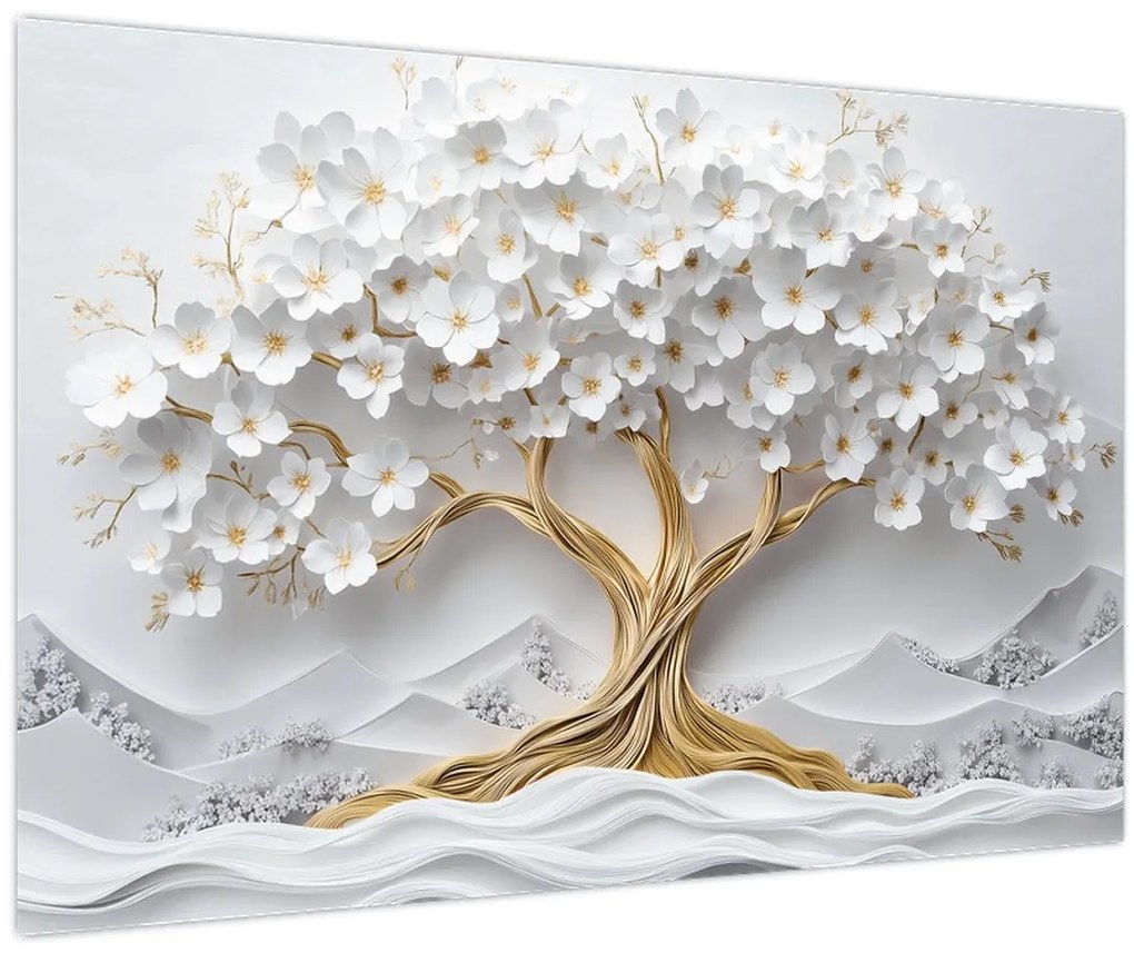 Tablou – Arborele vieții 3D plin de flori (90x60 cm)