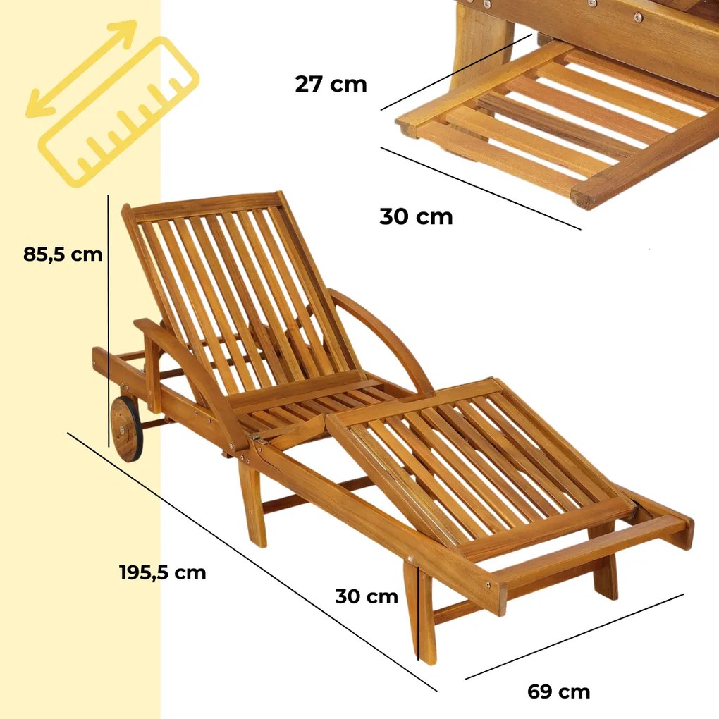 Șezlong de grădină TAMI SUN, 195,5x69x85cm, natur maro Jurhan