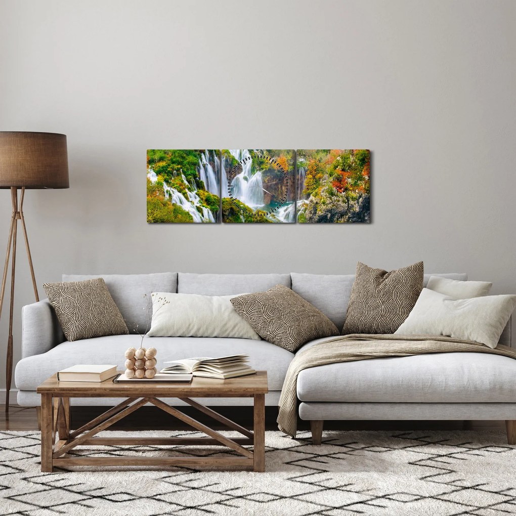 Tablou - Parcul Național Lacurile Plitvice (cu ceas) (90x30 cm)