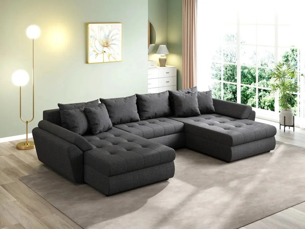 Colțar extensibil dumonde cu ladă de depozitare si sezut confortabil din spuma high-density, Loana U Enjoy Grafit 355x185 cm