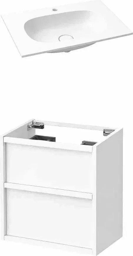 Set dulap baza suspendat KolpaSan Storia 2 sertare 60 cm finisaj alb cu lavoar compozit Kerrock alb