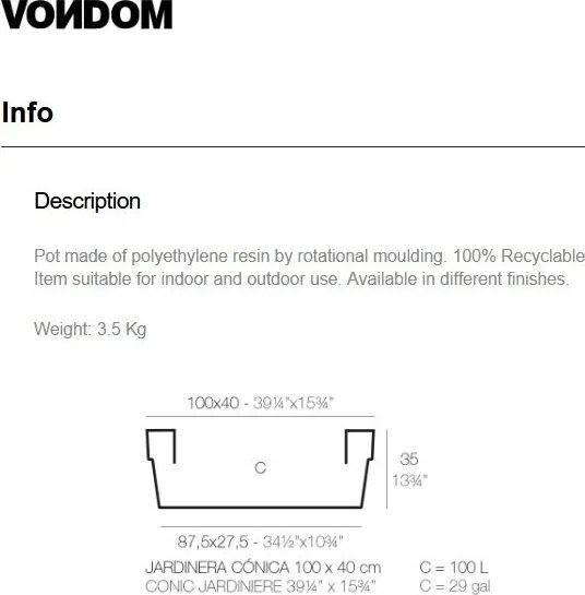 Set de 2 Jardiniere plante design decorativ exterior/interior CONIC JARDINIERE POT 100x40x35cm