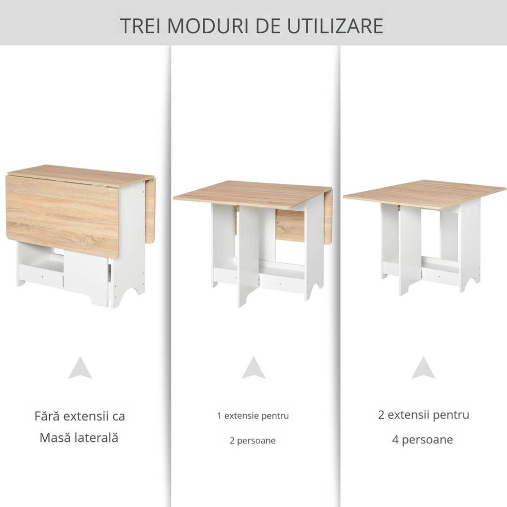 HOMCOM Masă Consolă Pliabilă cu Raft, Măsuță pentru Sufragerie Pliabilă, 118x80x72 cm, Alb | Aosom Romania