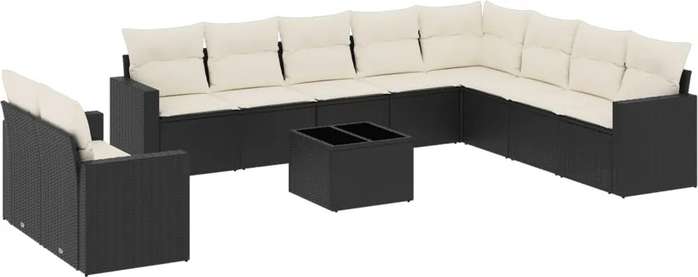 vidaXL Set canapele de grădină cu perne, 11 piese, negru, poliratan