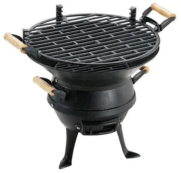Gratar din fonta Muhler 109477, Ø35 cm, Carbune, Grilaj reglabil, Control flux de aer, Negru