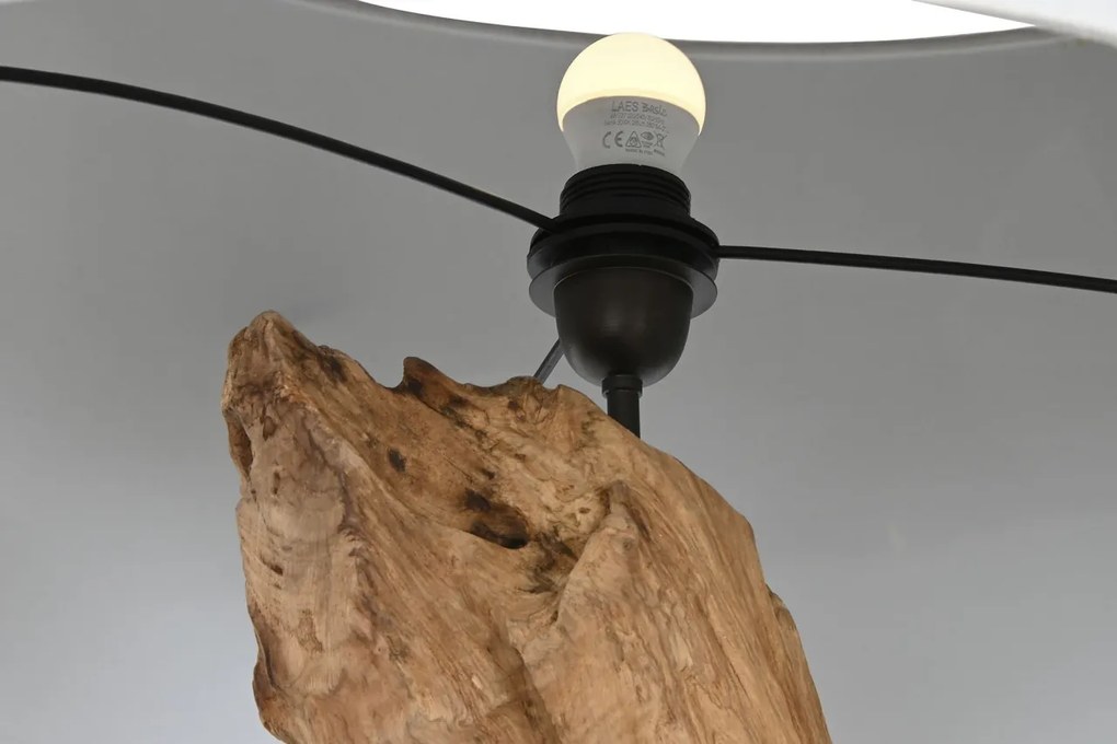 Lampadar din lemn de tec lucrat manual, natur, cu picior sculptat și raft din metal negru, finisaj natural, 200 x 75 x 75 cm, „Valencay”