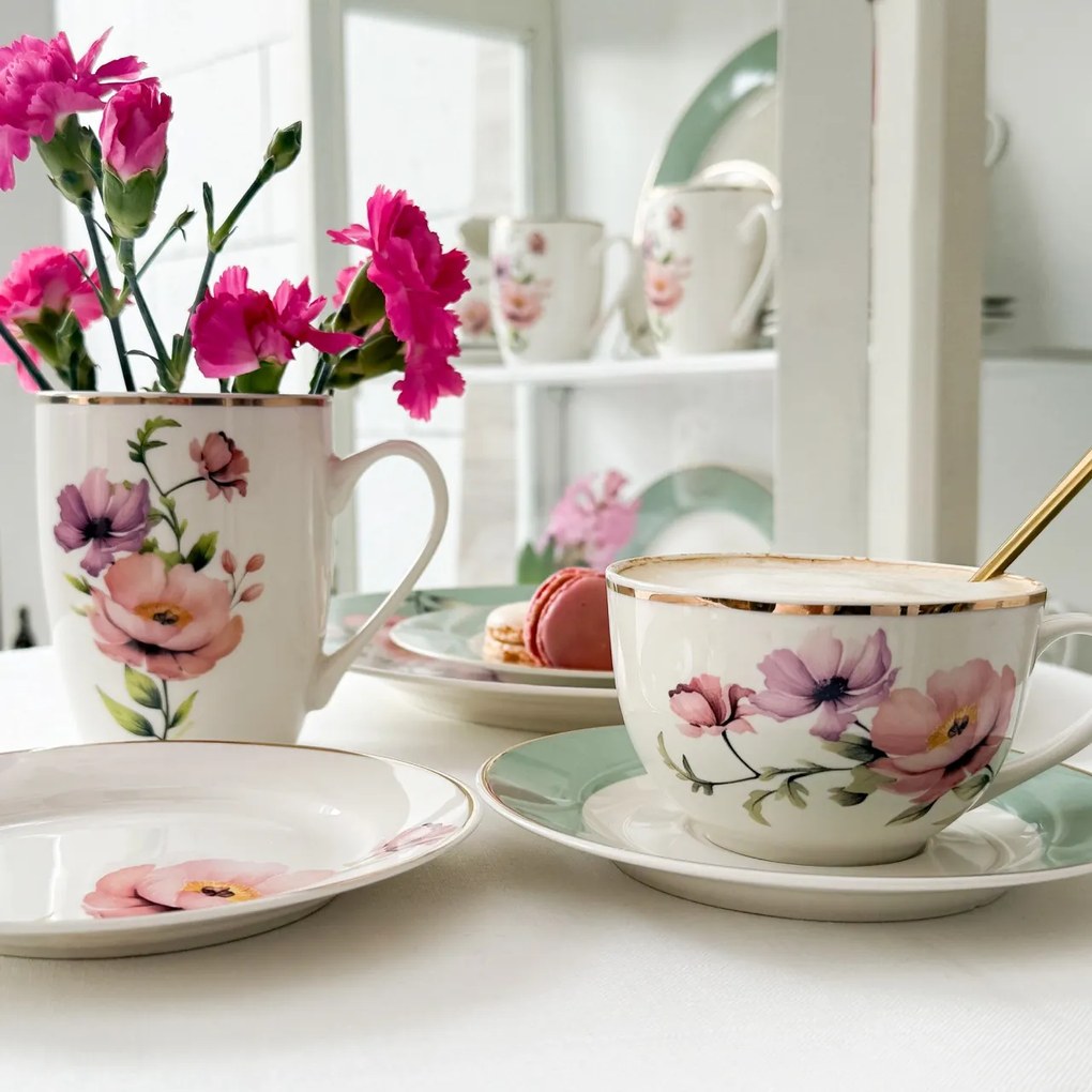Set servire ceai sau cafea, 12 piese, 6 persoane, Flores