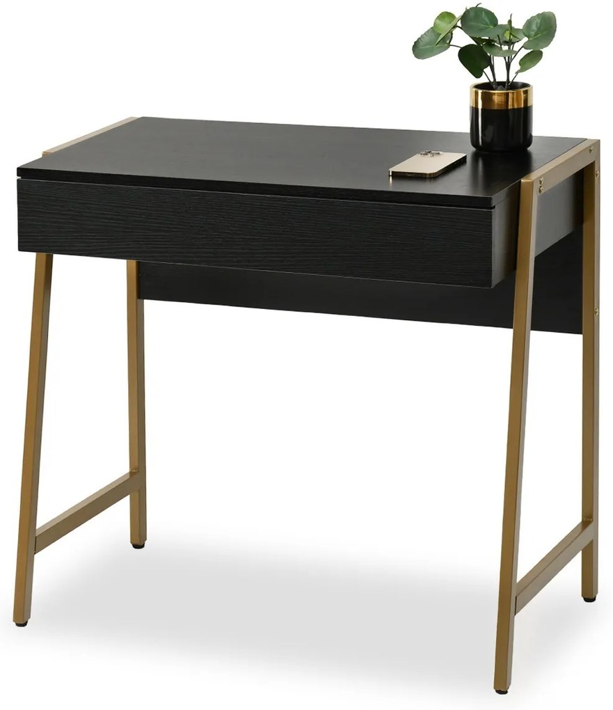 Masă PC Norway (lemn negru + auriu). Promo -7%. 1109801
