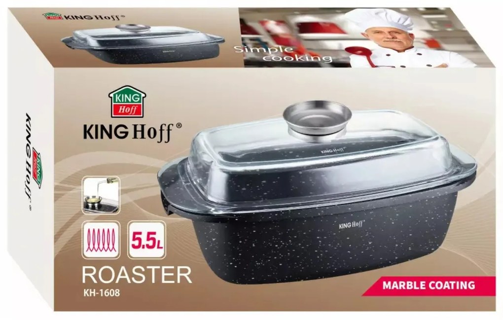Tava pentru cuptor, roaster 5,5L Kinghoff KH1608, pentru friptura, antiaderenta, marmorata