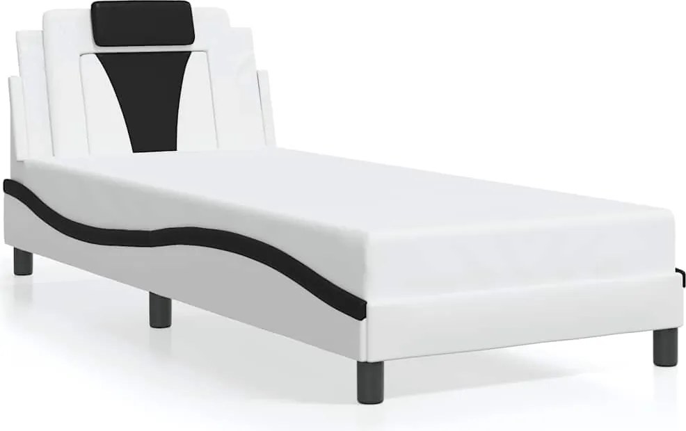 vidaXL Cadru de pat, Viana, fără saltea, alb și negru, 90x200 cm piele ecologică