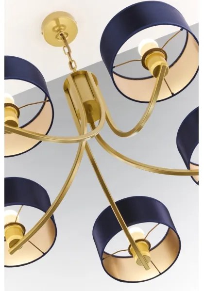 Jupiter 2094 - Candelabru ARTHUR suspendat cu lanț, 5xE27/15W/230V, albastru/auriu