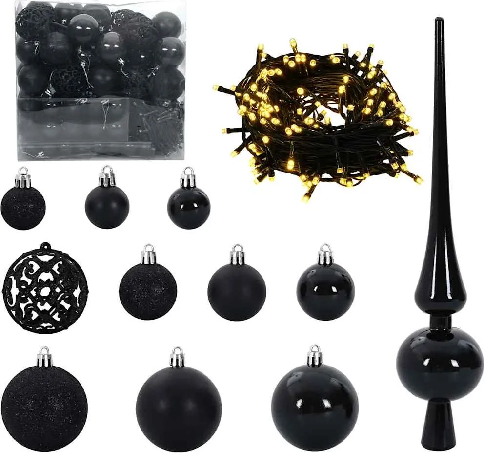 vidaXL Set de Globuri de Crăciun cu 300 LED 120 pcs Negru Plastic