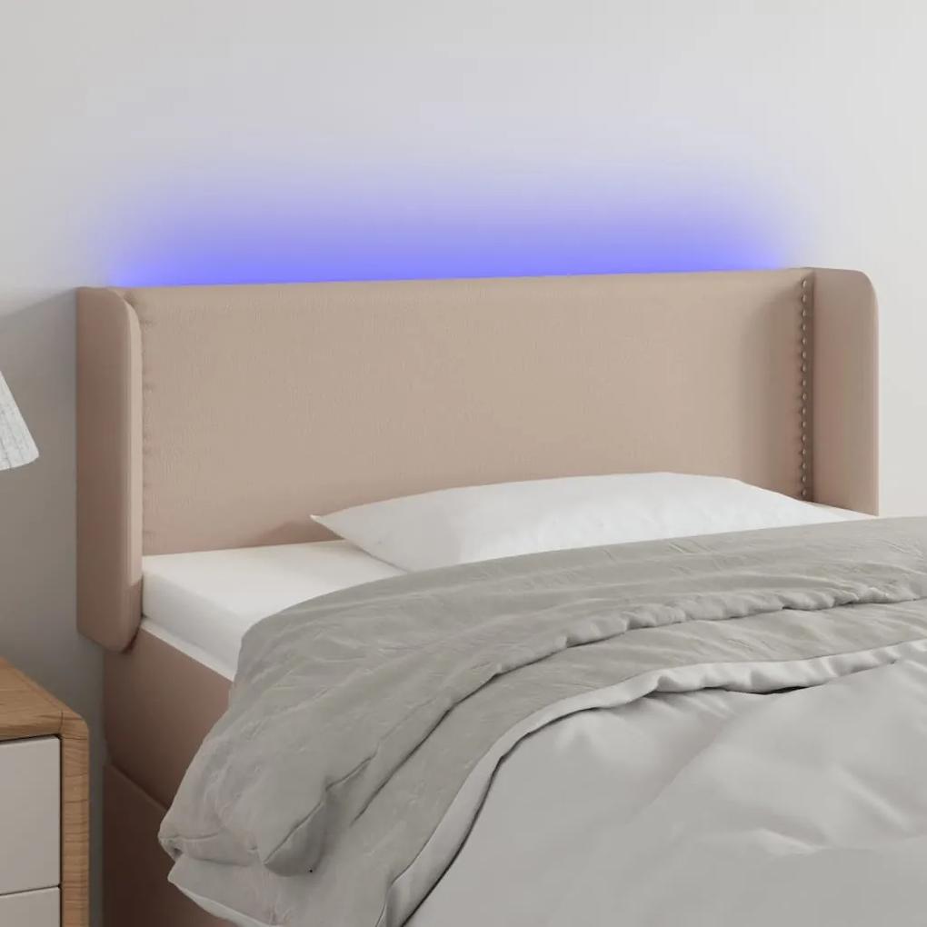 3123173 vidaXL Tăblie de pat cu LED, cappuccino 83x16x78/88 cm piele ecologică