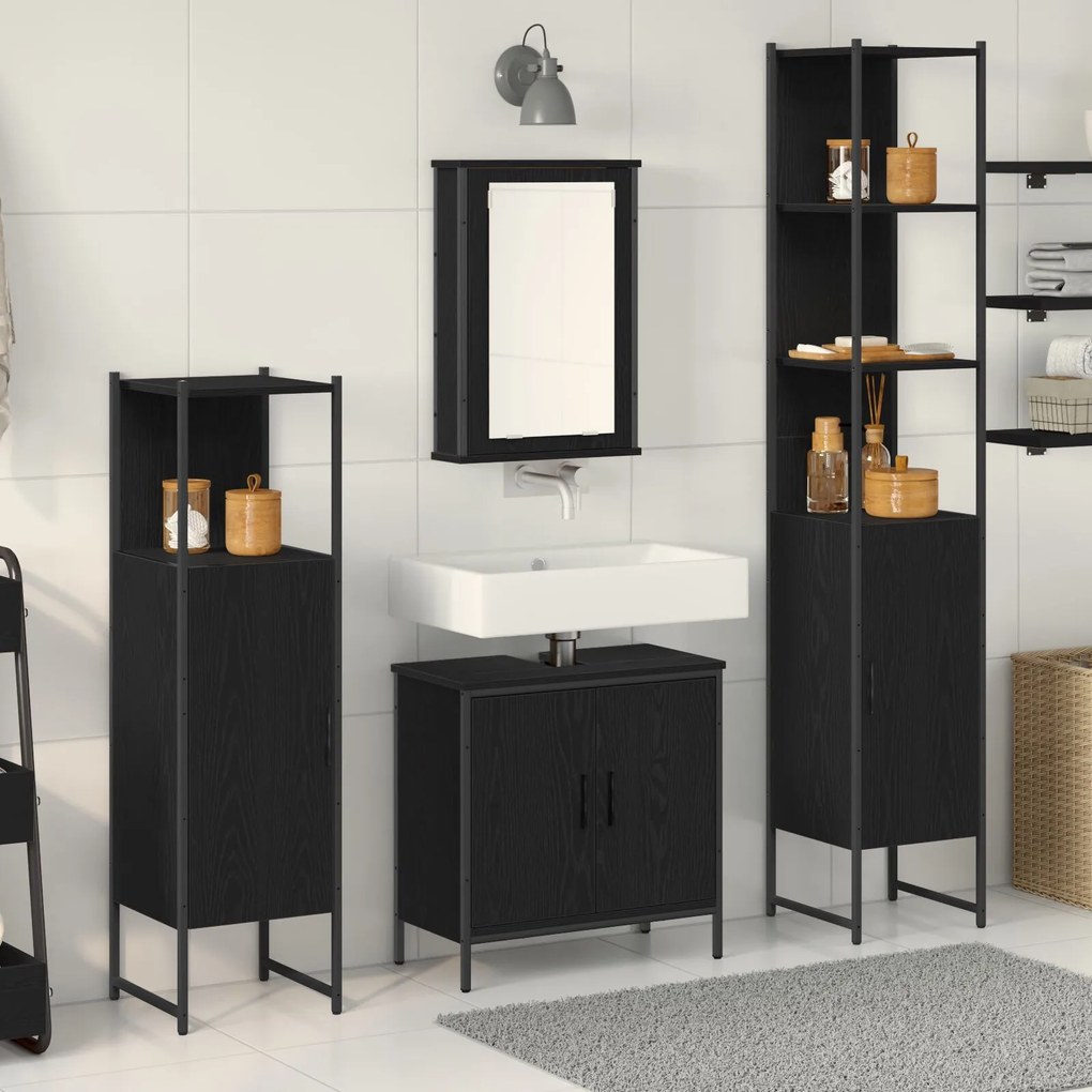 vidaXL Set de mobilier pentru baie 4 pcs Negru 33 x 33 x 185.5 cm