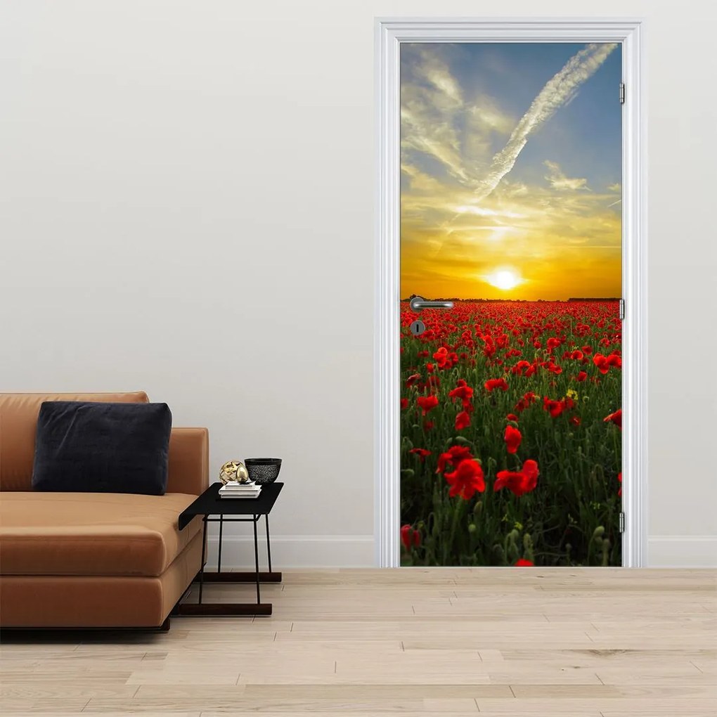 Fototapet pentru ușă -Câmp cu maci (95x205cm)