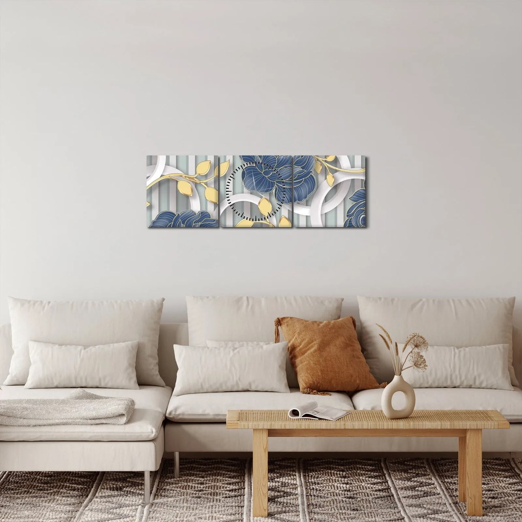 Tablou - Tradafiri și cercuri (cu ceas) (90x30 cm)