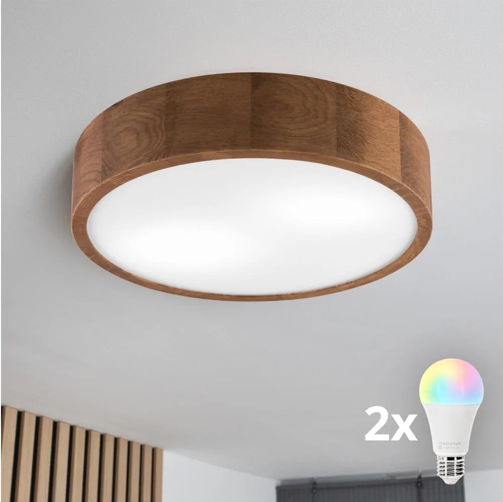 BRILAGI - Plafonieră LED RGBW dimabilă CARVALHO, 2×E27/12W/230V, Wi‑Fi, finisaj stejar, Ø 37,5 cm