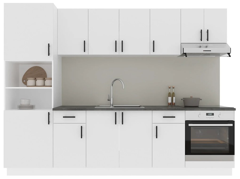 Set Bucatarie Karo V24, Alb, Blat Thermo 28 mm, L 280 cm