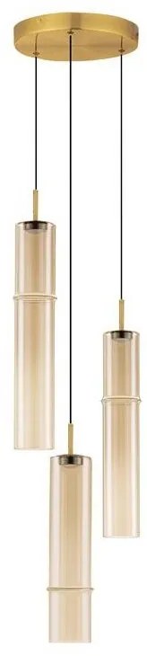 Lustra moderna cu 3 pendule LED, Metal, Sticla, Cognac, SANO