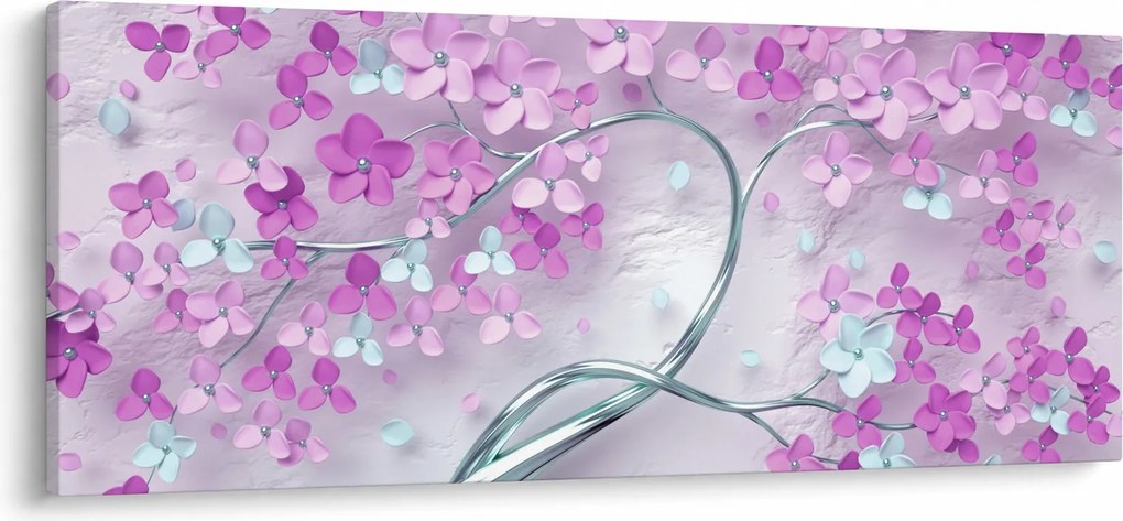 Tablouri cu flori pe trunchi argintiu - abstract (120x50 cm)