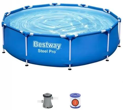 Piscina structura metalica, rotunda, cu filtru, albastru, 305x76 cm, Bestway Steel Pro