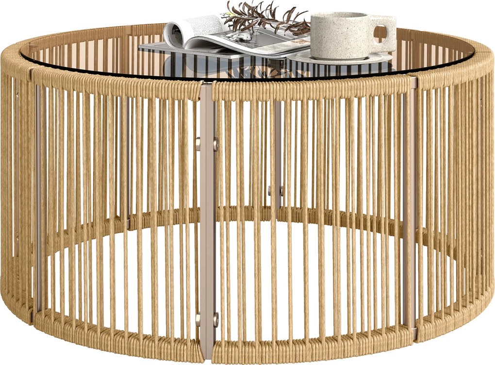 Outsunny Masă laterală din polyrattan, masă de cafea cu blat din sticlă securizată, masă pentru grădină cu cadru din oțel 70 x 70 x 33 cm Maro | Aosom Romania