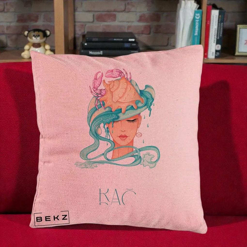 Perna Personalizata Zodie Rac, 40x40 cm, Roz, Husa Detasabila, Perna Inclusa, BEKZ®
