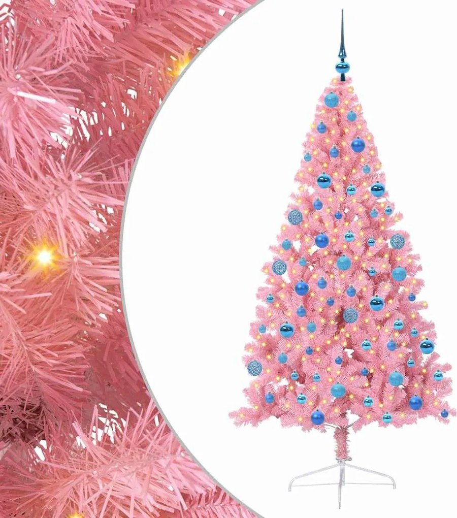 vidaXL Pom de Crăciun artificial pre-iluminat Roz 180 cm PVC