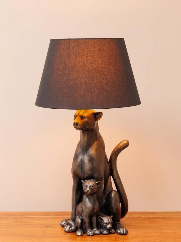 Lampa de masa, din rasina, cu abajur din bumbac, Panther