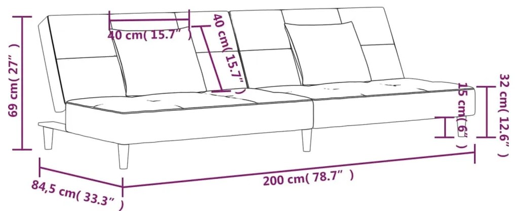 Canapea extensibila cu 2 locuri, 2 perne, galben, catifea Galben, Fara suport de picioare