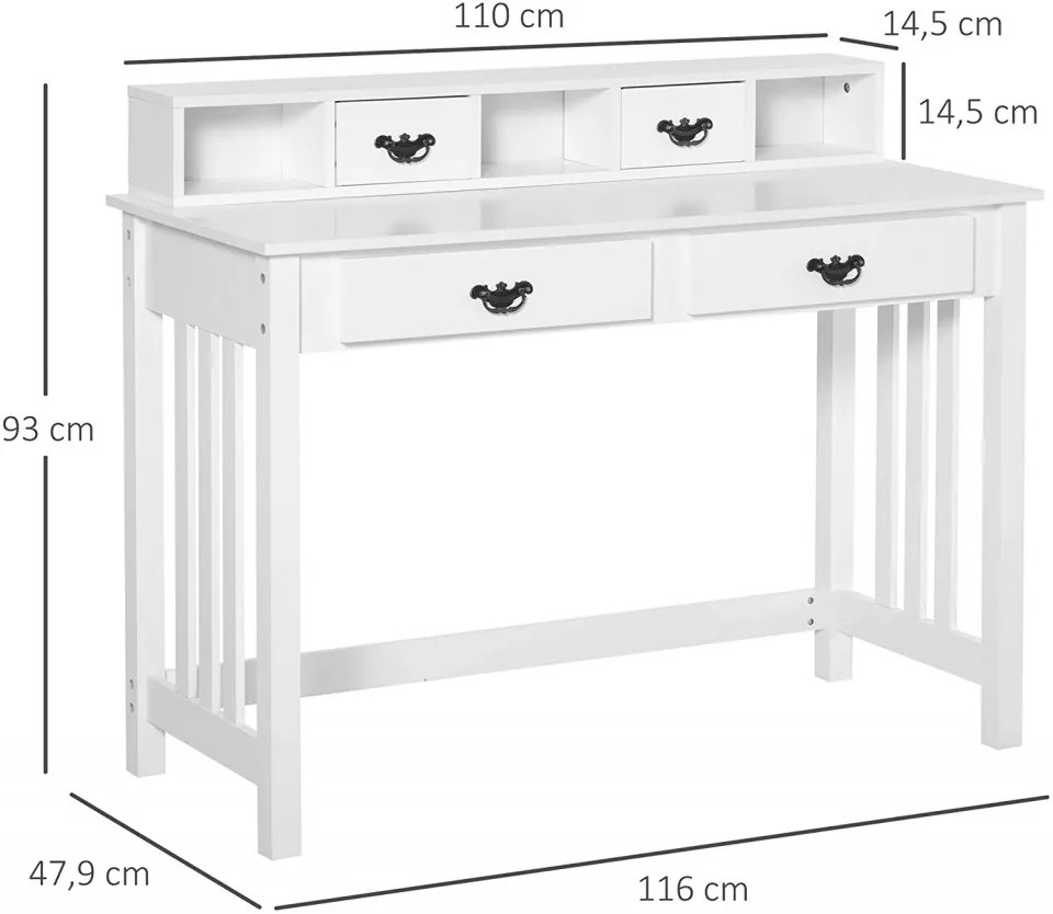 BIA206 - Masa de Birou, 116 cm, office cu 4 sertare - Alb