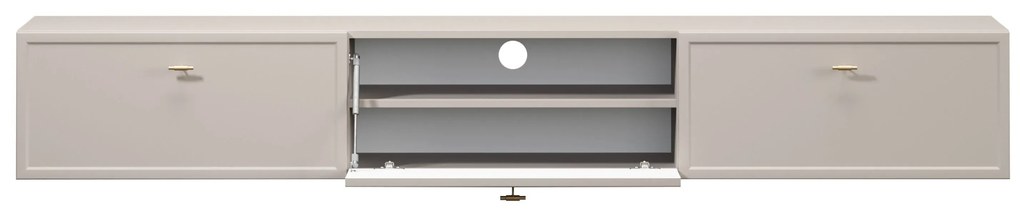 Comodă TV suspendată cu sertare Lorini 200 cm - cașmir / mânere aurii T-bar