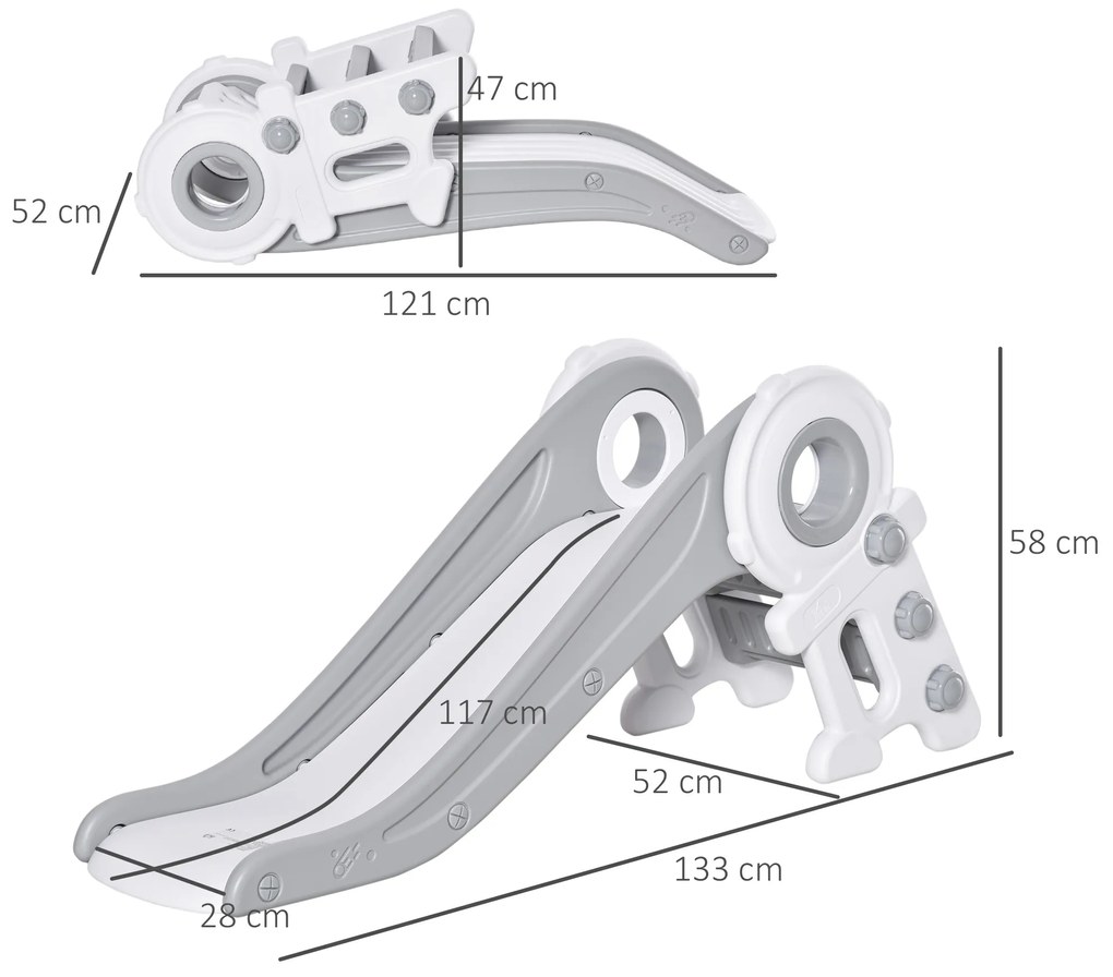 HomCom tobogan plastic copii 1-3 ani, 133x52x58cm, gri+alb | AOSOM RO