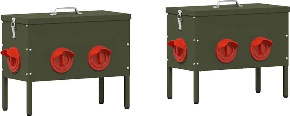 vidaXL Feeder pentru pui 2 pcs Verde măsliniu 41,5 x 20,5 x 33 cm