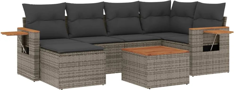 vidaXL Set canapele de grădină, 7 piese, cu perne, gri, poliratan