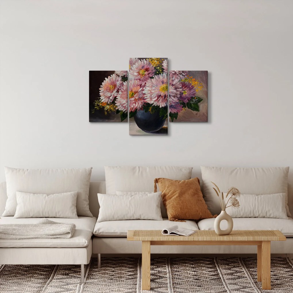 Tablou - Pictură în ulei, flori în vază (90x60 cm)