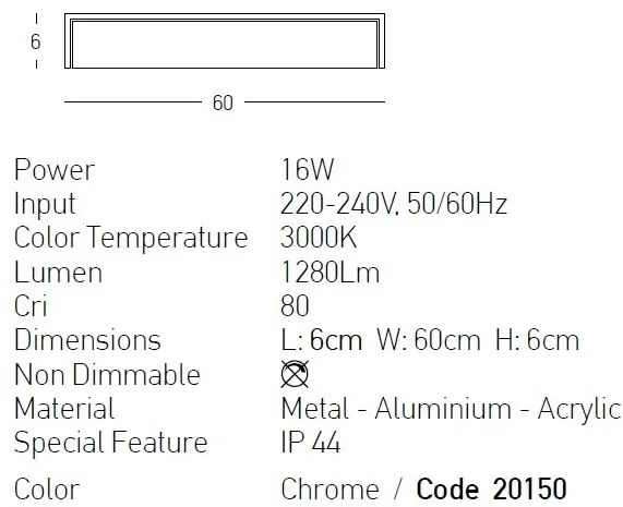 Aplica LED de perete pentru baie design liniar Freya crom